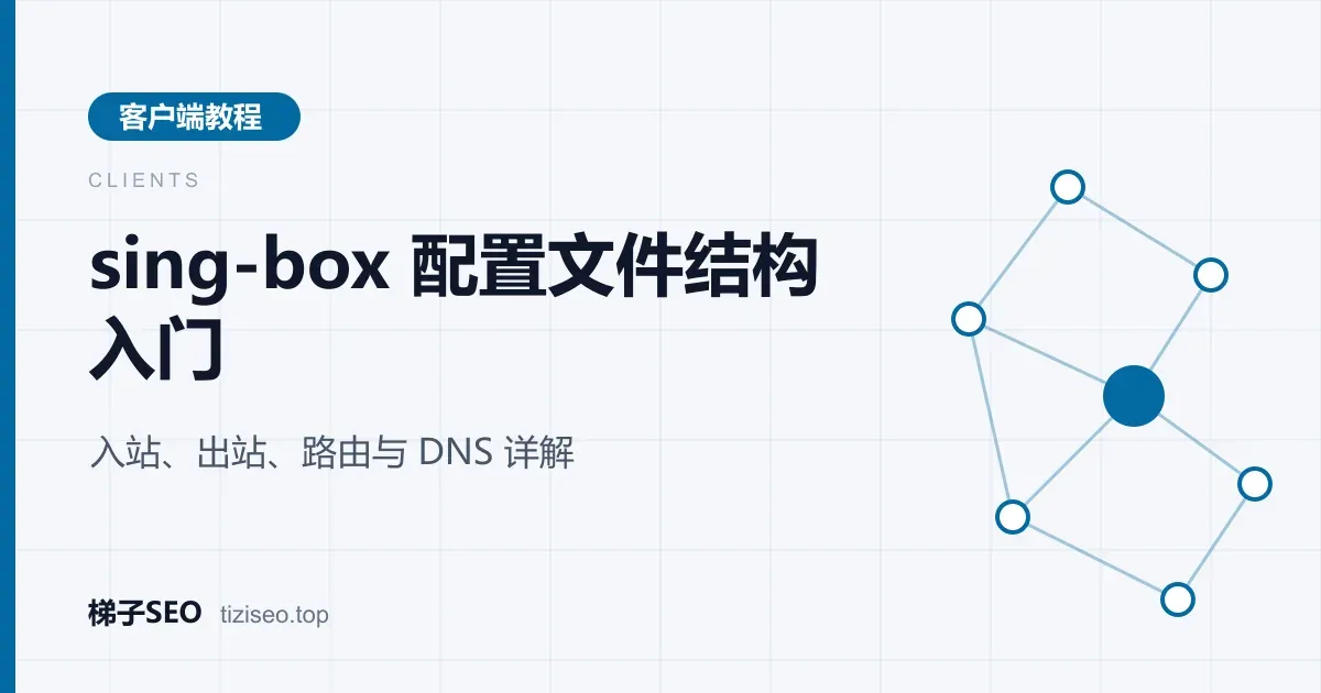 sing-box 配置文件中入站、路由、出站与 DNS 四个模块关系的结构示意图